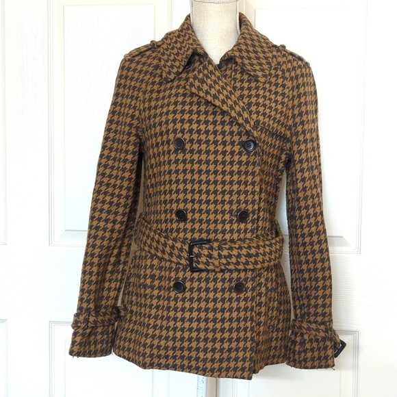 Club Monaco Lawrence Brown Houndstooth Pea Coat - Picture 1 of 5